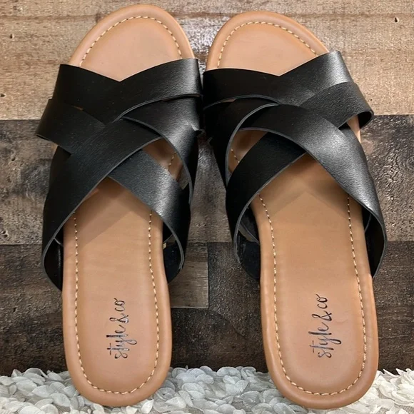 Style & Co Black Slide Wedge Sandals NWT Size 7 - Picture 6 of 7